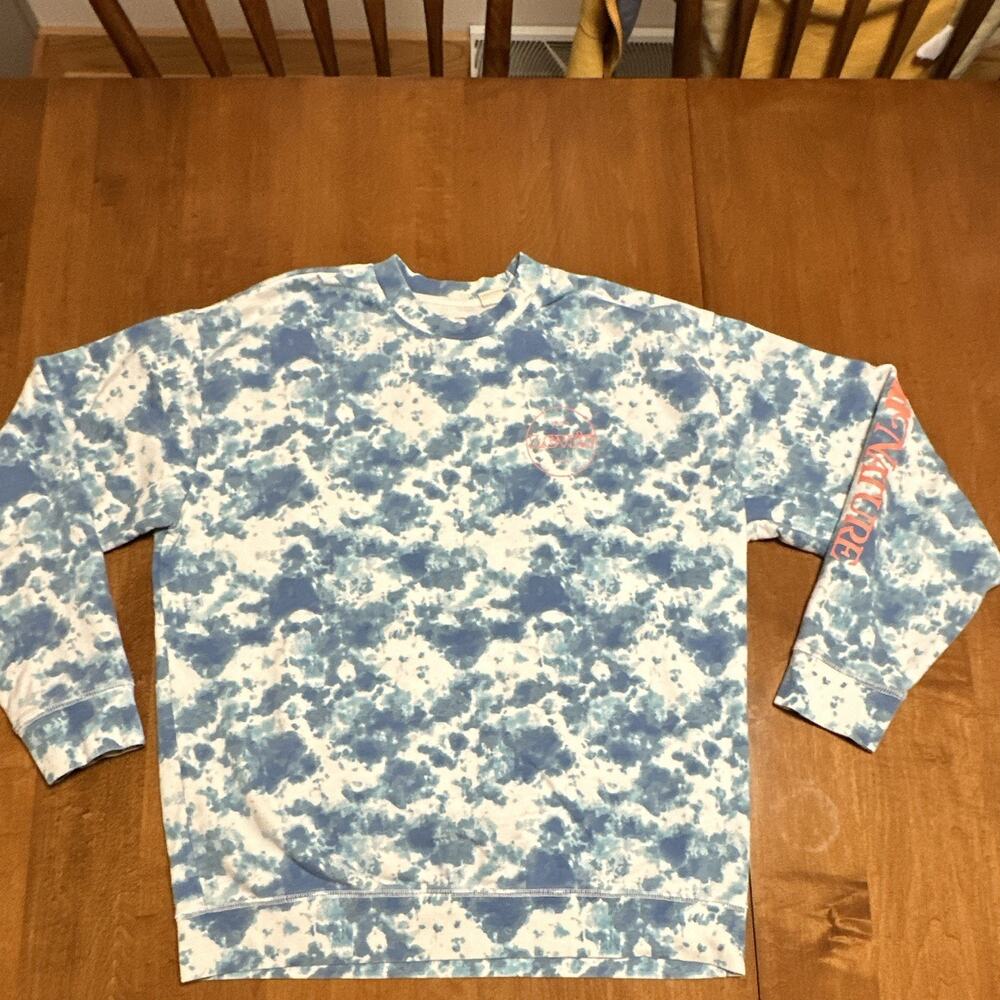 Levi's Women's Blue White Tie-Dye Oversized Crewneck Logo Sweatshirt M
